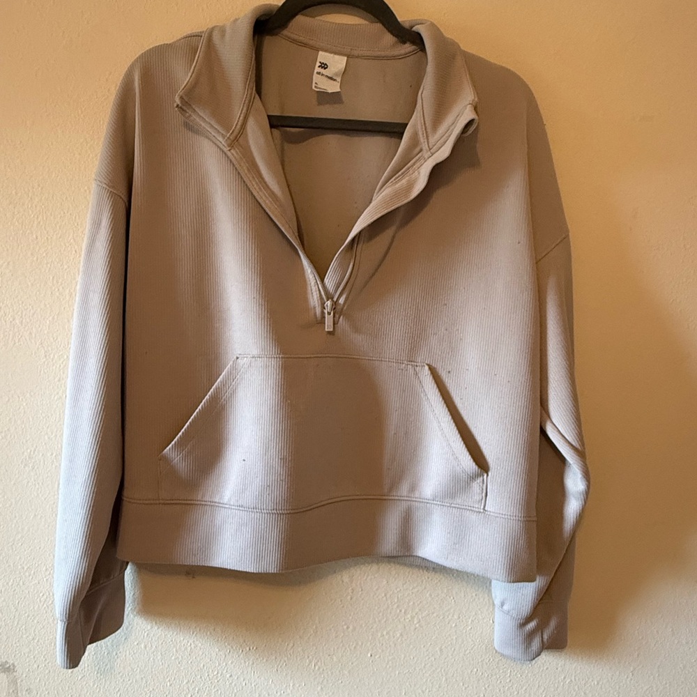 All in Motion Beige Quarter-Zip Hoodie